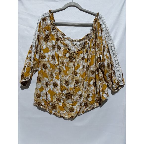 Maurices Plus sz 3x floral Daisy Top cold Shoulder Crochet Cottagecore Boho - Picture 10 of 16